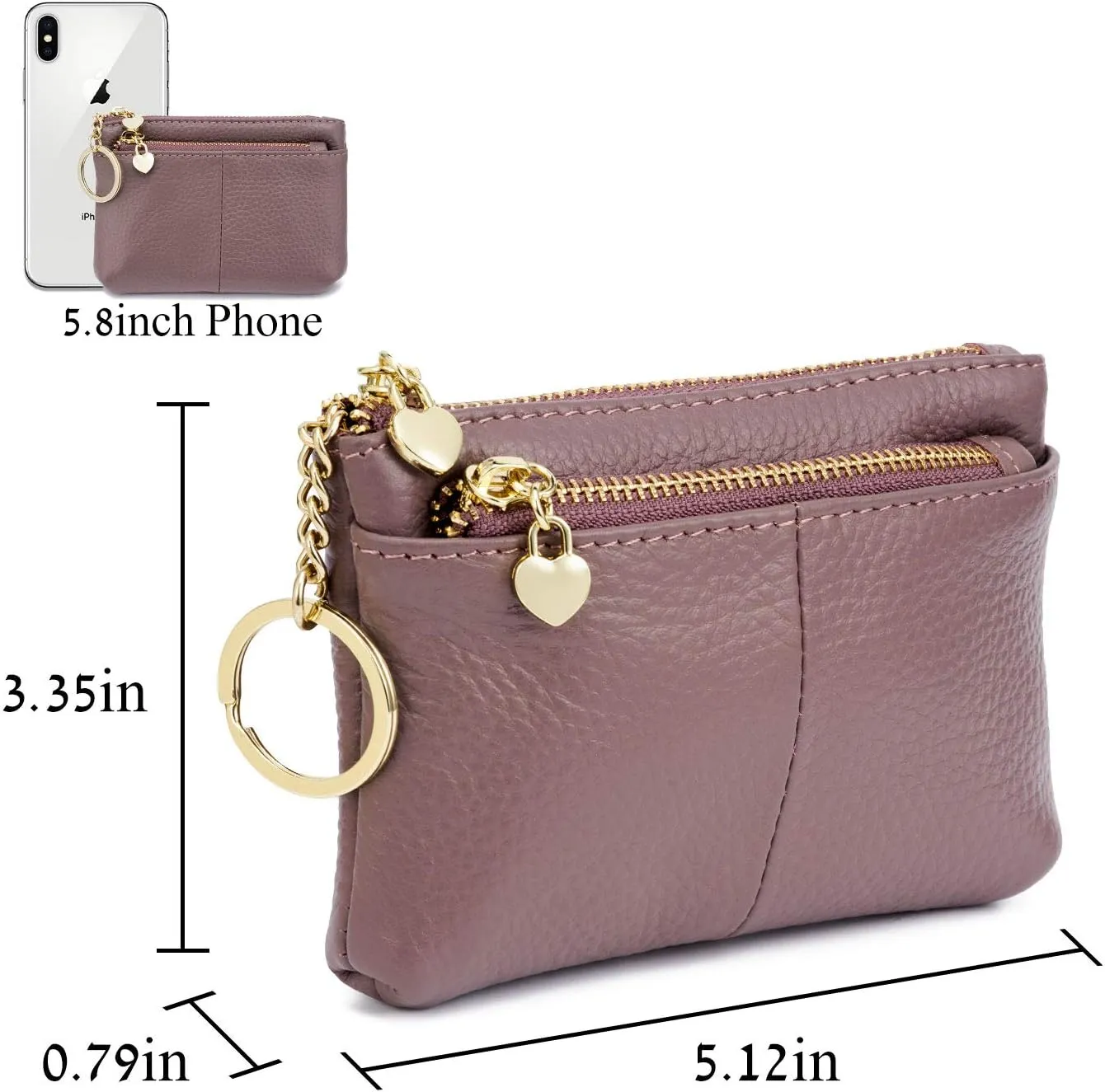 ZOOEASS Women Genuine Leather Zip Mini Coin Purse With Key Ring Triple Zipper Card Holder Wallet