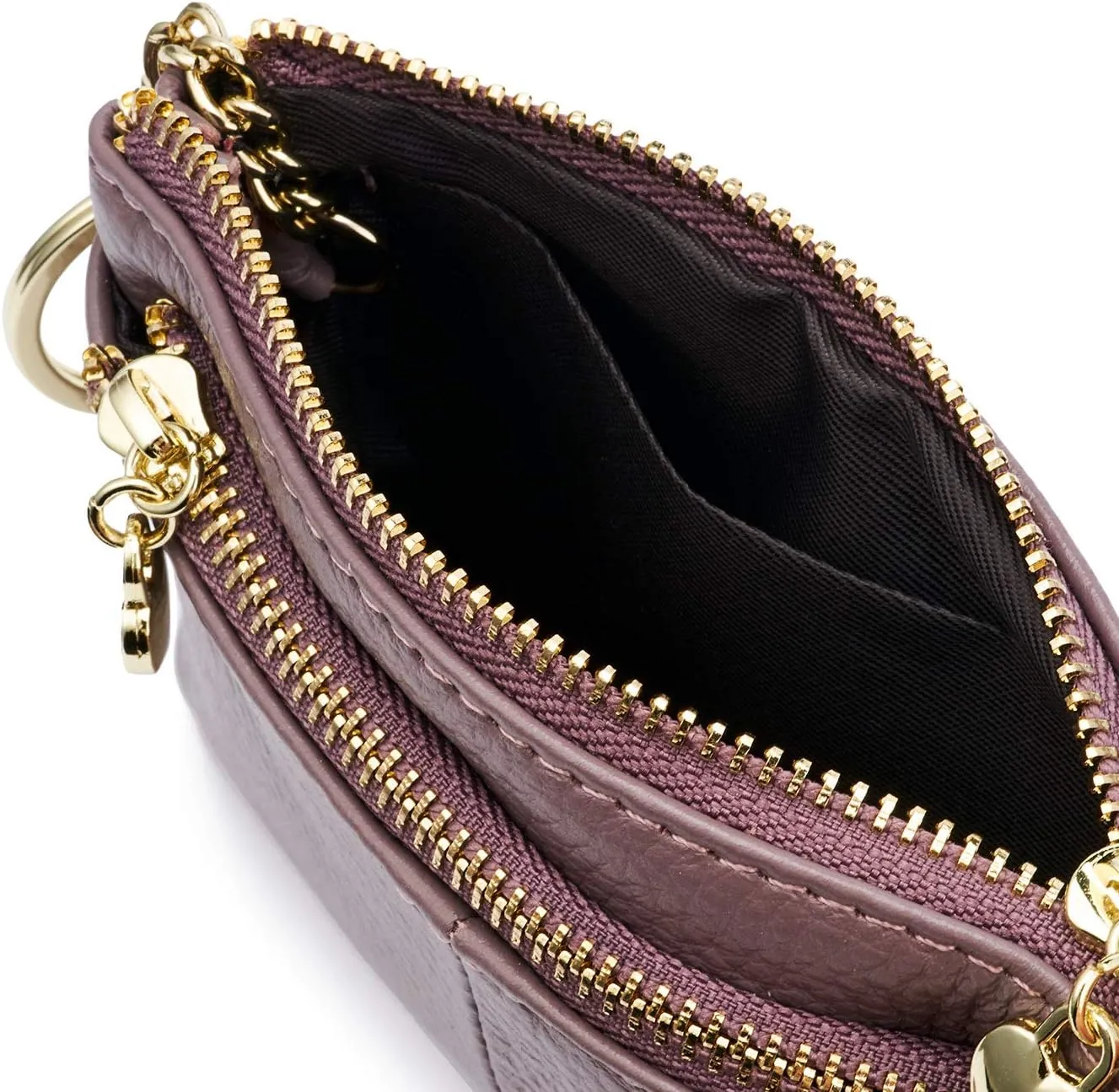ZOOEASS Women Genuine Leather Zip Mini Coin Purse With Key Ring Triple Zipper Card Holder Wallet