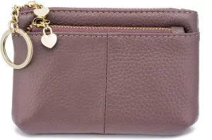ZOOEASS Women Genuine Leather Zip Mini Coin Purse With Key Ring Triple Zipper Card Holder Wallet