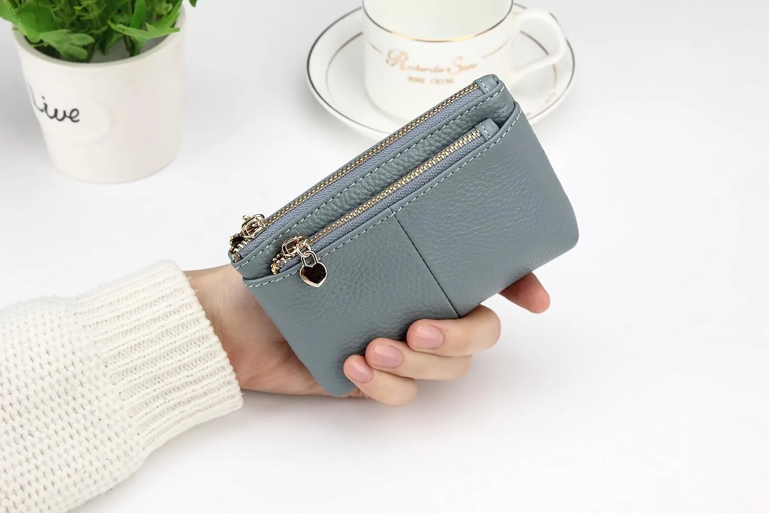 ZOOEASS Women Genuine Leather Zip Mini Coin Purse With Key Ring Triple Zipper Card Holder Wallet