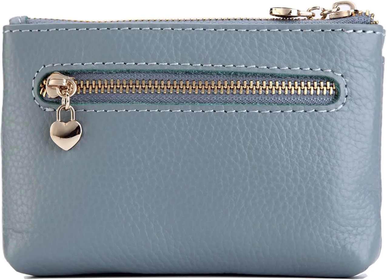 ZOOEASS Women Genuine Leather Zip Mini Coin Purse With Key Ring Triple Zipper Card Holder Wallet