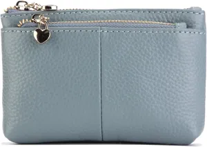 ZOOEASS Women Genuine Leather Zip Mini Coin Purse With Key Ring Triple Zipper Card Holder Wallet