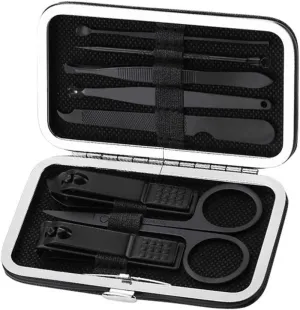 ZXD ZHEXUNDIAN Mini Nail Care Kit 8pcs Stainless Steel Pedicure Manicure Set Nail Clippers Scissors Ear Pick Acne Needle Traveling Grooming Kit (Color : Black)